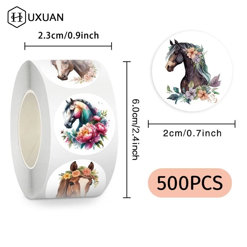 【NEW】500pcs/Roll Animal Horse Flower Cartoon Sealing Sticker DIY PVC Laptop Decals Decoration Stiker Reward Gift Kawai