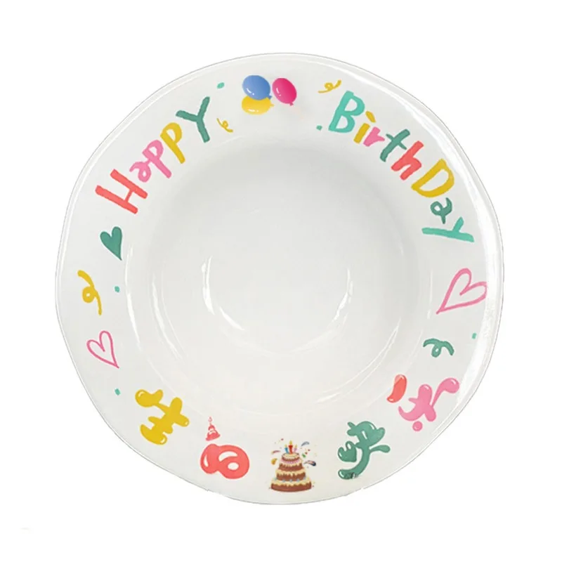 

Birthday noodle bowl, imitation porcelain tableware, Western food plate