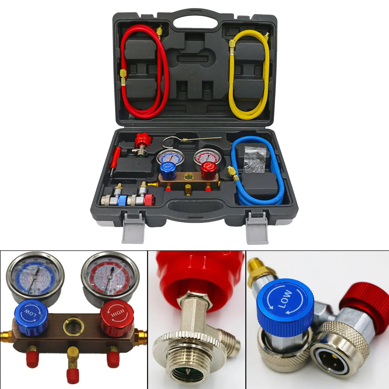 

AC Gauge Set Diagnostic Air Conditioning Tools Portable with Hoses Couplers Diagnostic Gauge for Car Maintenance