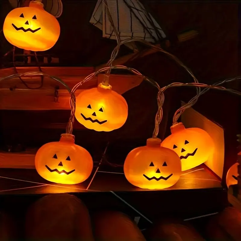 LED Halloween Pumpkin Lantern Funny Holiday Party Indoor Decoration String Lights Battery Powered Colored Lights