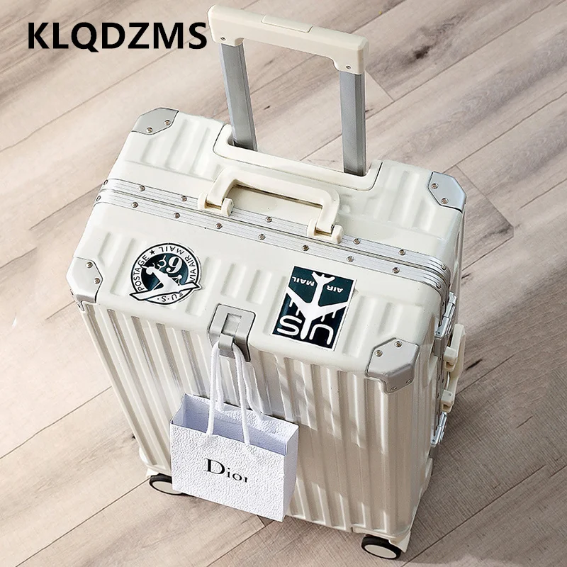 

KLQDZMS Travel Luggage 20 Inches Zipper Boarding Box 22"24"26"28"Aluminum Frame Trolley Case Women's with Wheels Suitcase