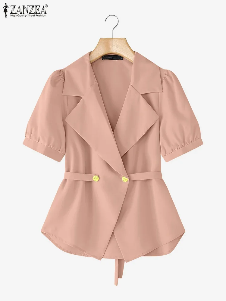 OL Work Blazer Women Spring Thin Outwears 2025 ZANZEA Fashion Lady Suits Short Sleeve Overcoats Casual Lace-Up Cardigans