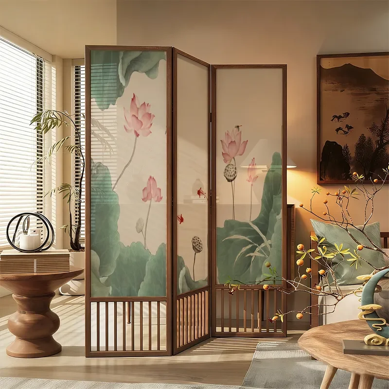 for New Chinese Style Movable Solid Wood Bamboo Screen Partition Folding Room Divider for Living Room Dining Room Entrance