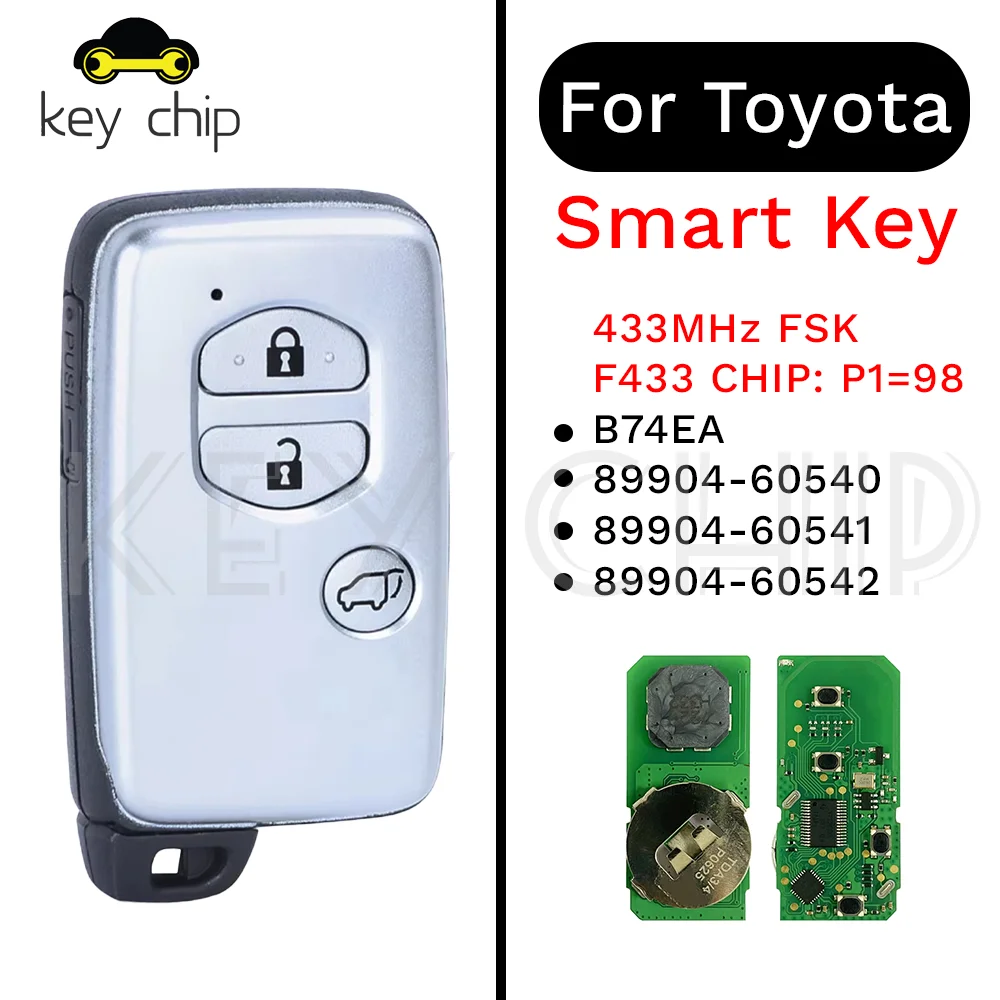 

3btn Smart Key For Toyota (TOY48) 433MHz FSK F433 CHIP: P1=98 B74EA 89904-60540 / 89904-60541 / 89904-60542