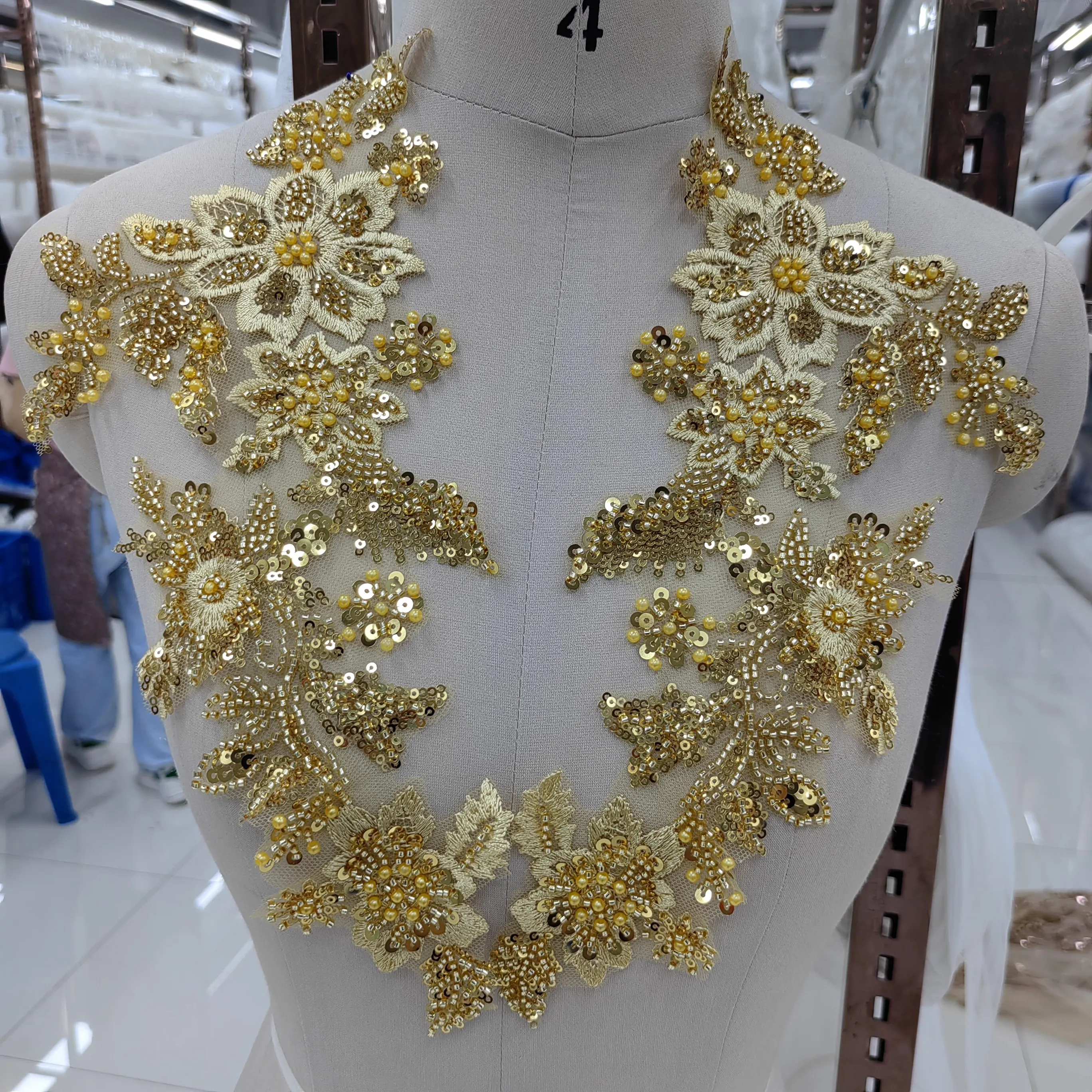 11 Colors Embroidered Fabric Evening Prom Dress Material Sequin Beaded Appliqued Apparel Decoration A Pair Accessories