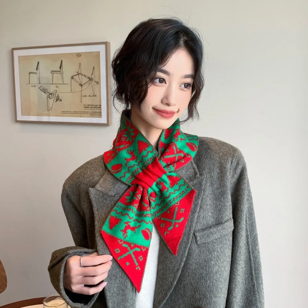 New Cute Deer Women Scarf Casual Korean Style Winter Knitted Scarves Keep Warm Bow Tie Women Scarf Female