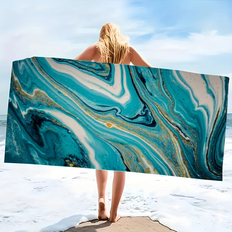 Microfiber Beach Towel Marble Pattern Bath Towel Thin Absorbent Extra Large Towel for Beach Swimming Camping Yoga Bath Sports