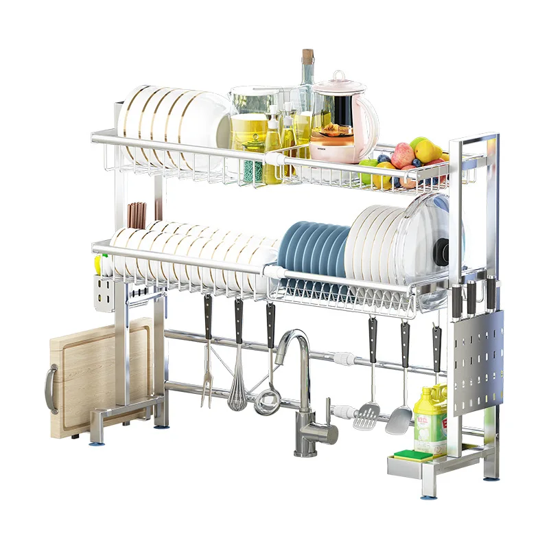 Imagem -04 - Organizador de Cozinha de Expansão Tanque Escorredor Prato Duplo Dreno Prato Rack Multi-cartão Slot Design Cestas de Armazenamento Aço Inoxidável 304