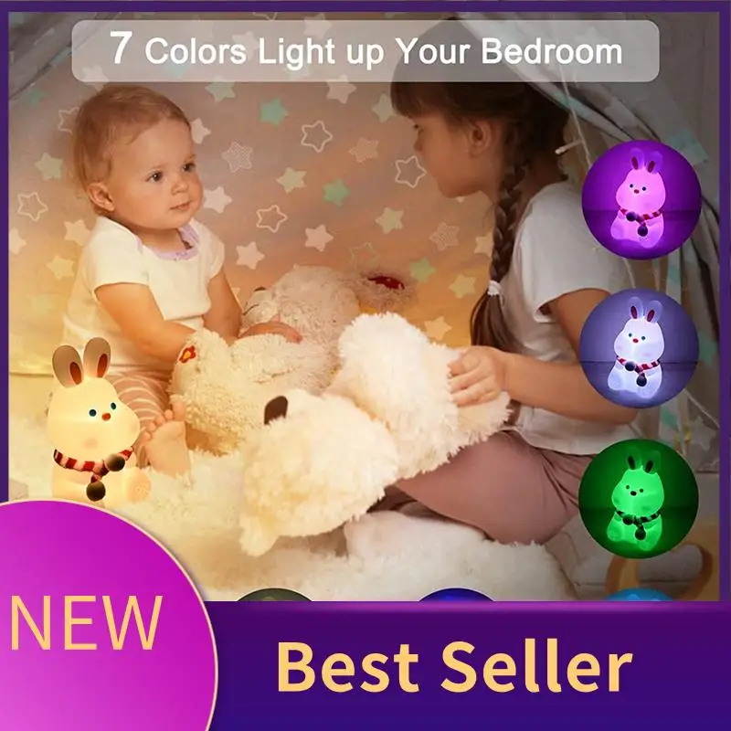 

Bunny Light 7 Color Changing Tap Control Kawaii Lamp With Soft Silicone, Room Decor, USB Rechargeable