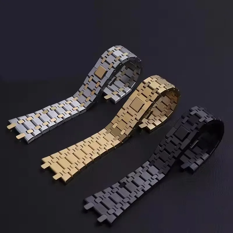 

Watch Band 21mm 26mm Men Women Full Stainless Steel Bracelet For AP ROYAL OAK 15400 26331 15500 Watch Strap Folding Buckle