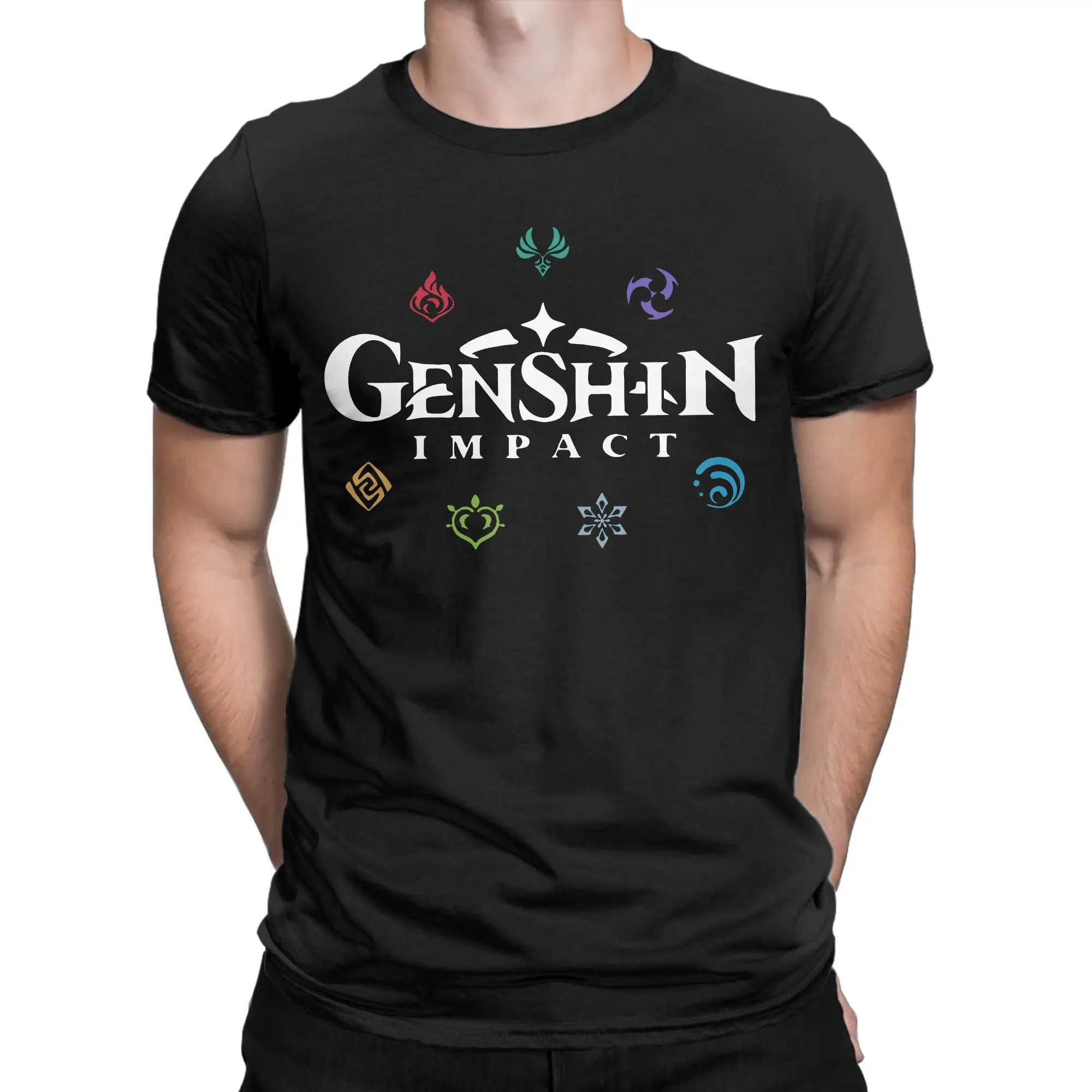 Genshin Impact Game Elements Colours T-Shirts for Men Women  Casual Cotton Tee Shirt Short Sleeve T Shirt Summer Clothing