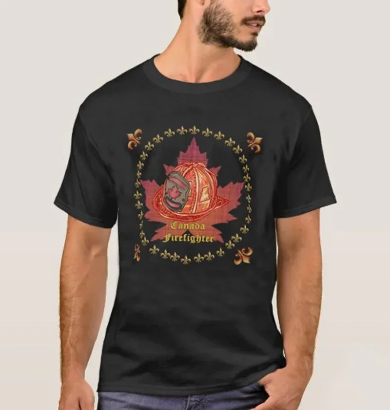 Creative Design Maple Leaf Canada Firefighter T-Shirt 100% Cotton O-Neck Summer Short Sleeve Casual Mens T-shirt Size S-3XL