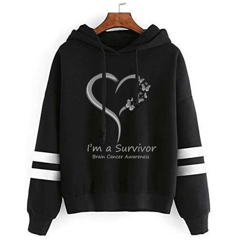 Funny I'M A Survivor Brain Cancer Awareness Printing Hoodies Fashion Women Autumn Winter Sweatshirt Ladies Streetwear Pullover