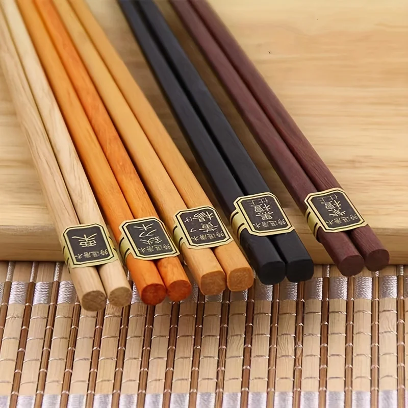 5 Paar wiederverwendbare chinesische Essstäbchen aus Holz, natürliche Holz-Essstäbchen, Geschirr, Pizza-Nudel-Werkzeuge, 5 Farben, chinesische Tasche