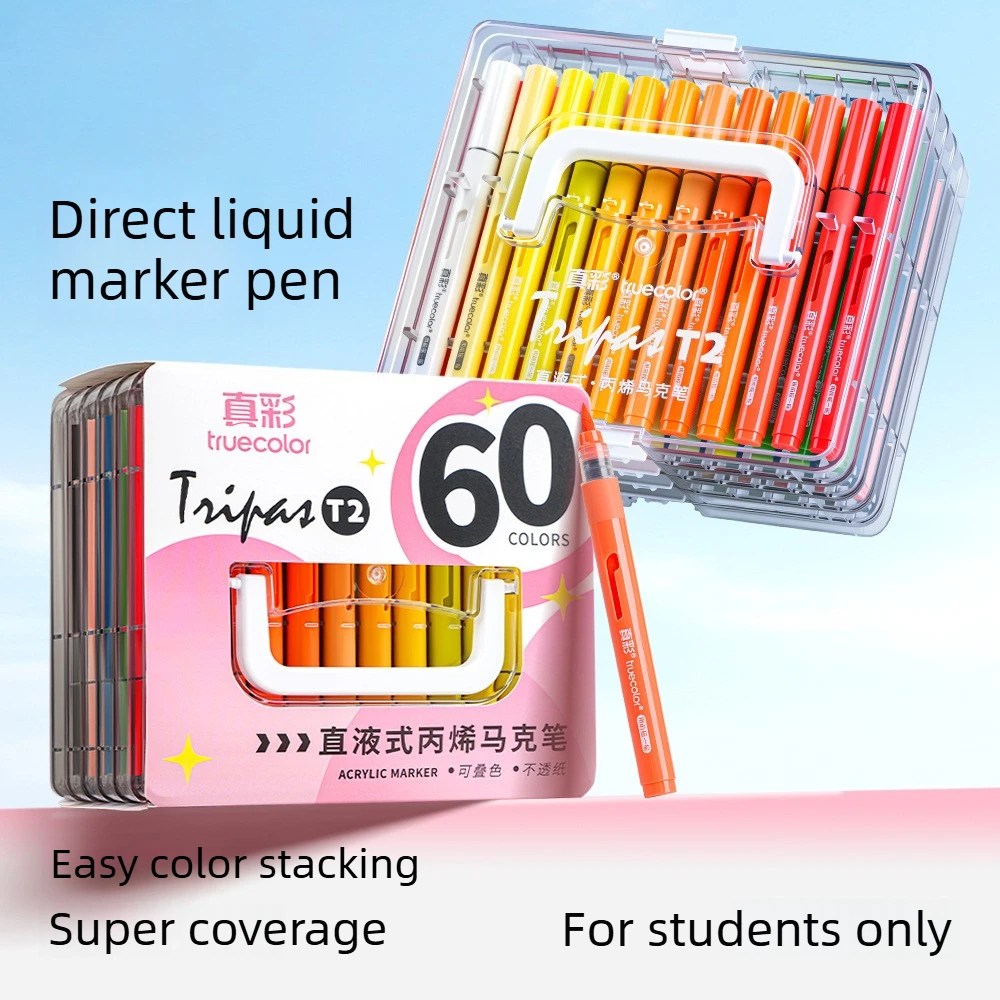 

36 Colors Washable Acrylic Markers Direct Ink Soft Tip Odorless Quick Dry with Tiered Case for Students School and Home Art
