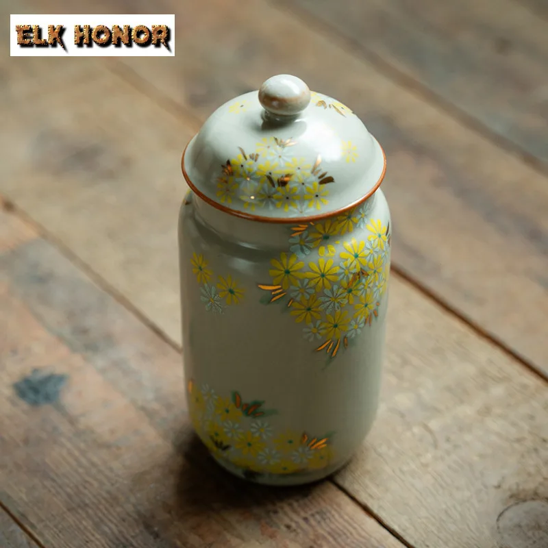 

Ru Kiln, ручная роспись, маленькая коробка для чая с ромашками, органайзер, влагостойкий бутик, контейнер для хранения, контейнер для чая, украшение для чайной посуды