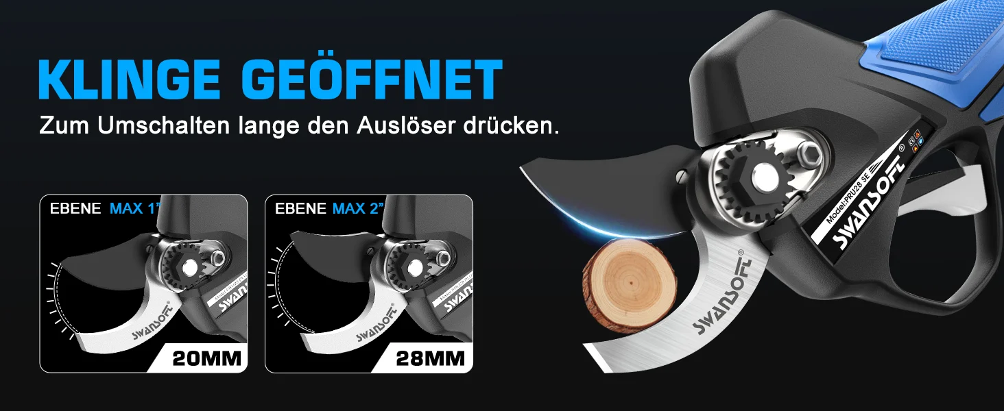 SWANSOFT 28mm PRU28SE Elektrische Kabellose Astschere Progressiver Schneidapparat 850W Bürstenlos 16,8V Akku-Betriebene Gartenschere – Detail 2