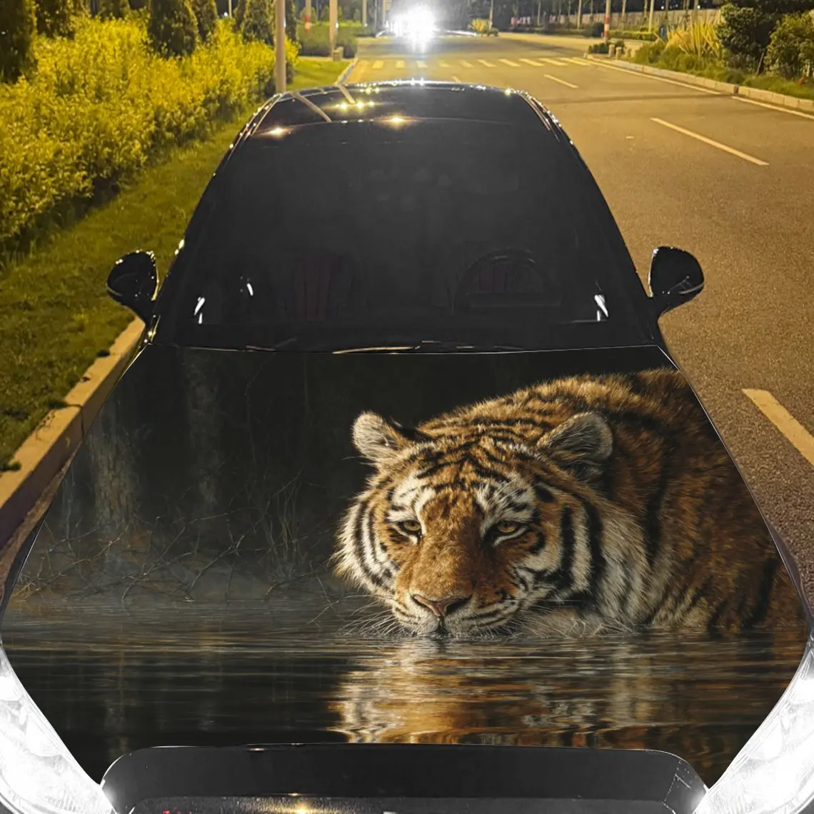 

Car Decals Tiger with Striped Fur, a Partially Submerged Pose, and a Realistic Water Reflection Car Hood Sticker, Waterproof Sel