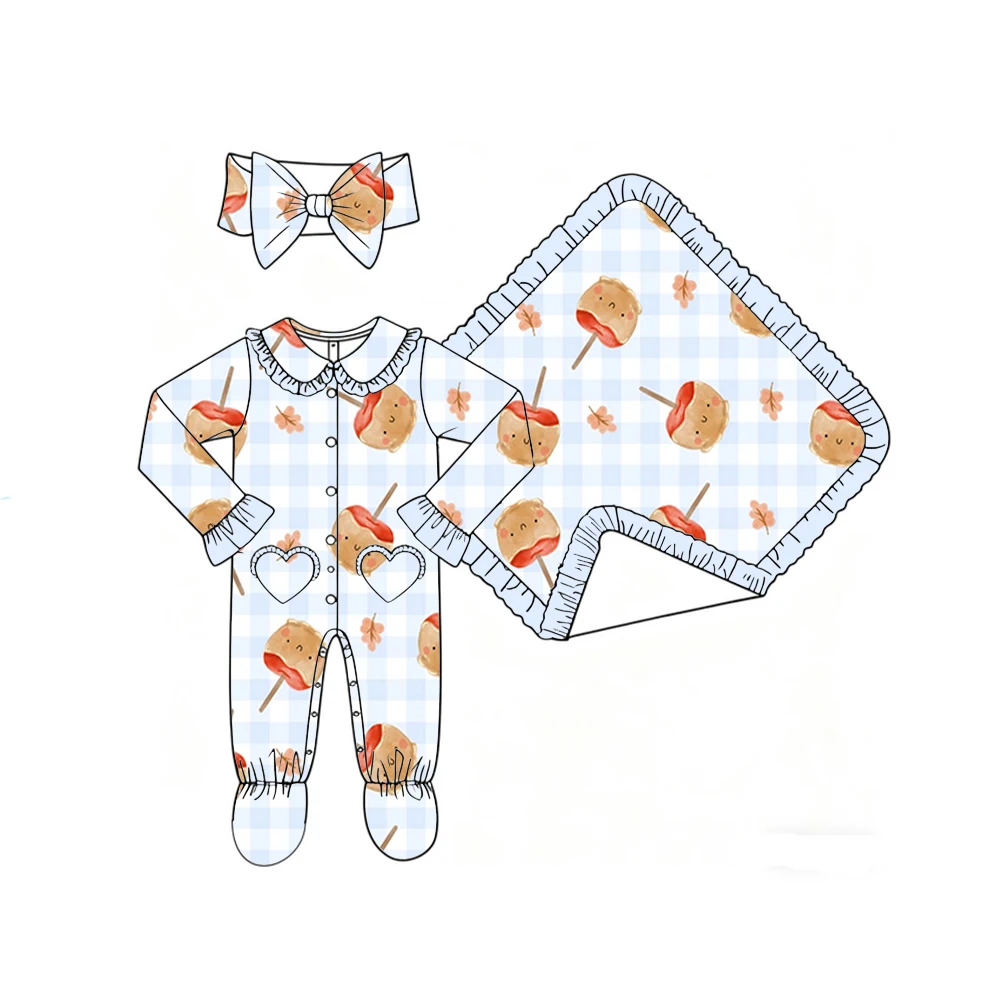 Thanksgiving Day Boutique Girls' Blanket and Romper Lapel Ruffle Buttons Love Pocket Binding Feet Pumpkin Print Custom Patterns
