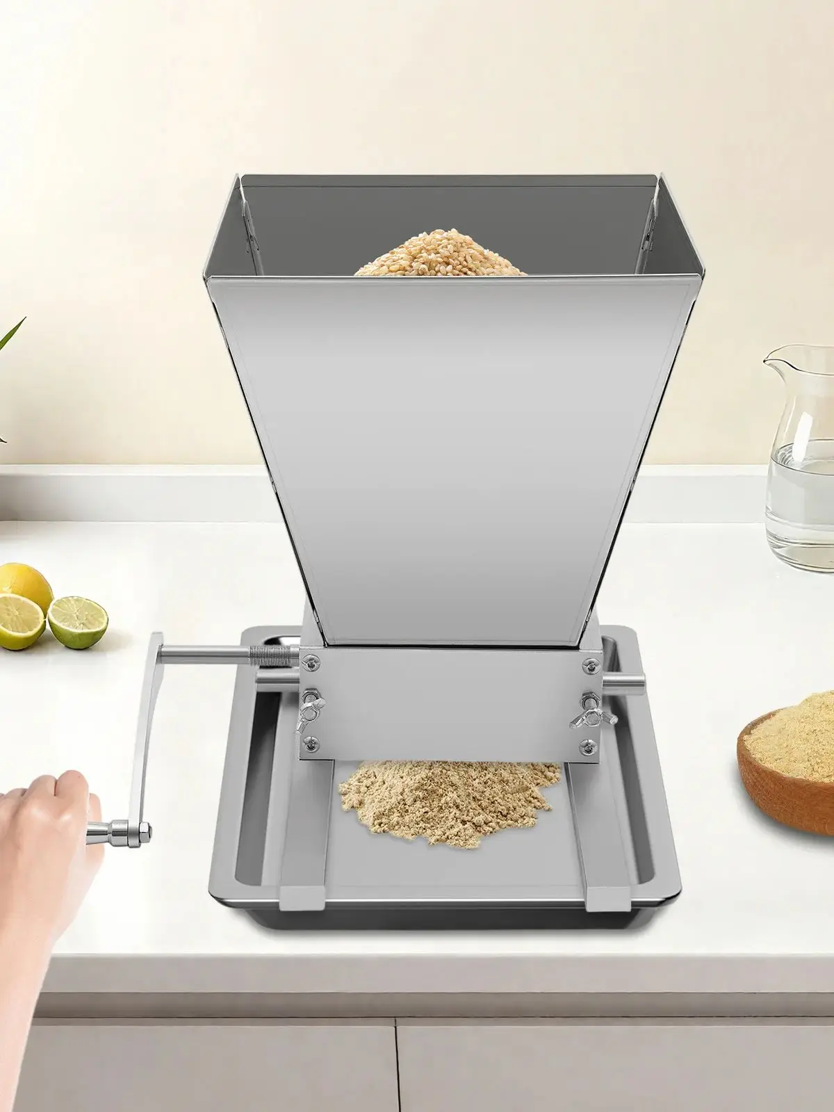 4L Graanmolen Grinder, RVS Handmatige Mout Crusher Handslinger/Elektrische Boor Graanmolen Frezen Gerst Tarwe Home Brew - afbeelding 2