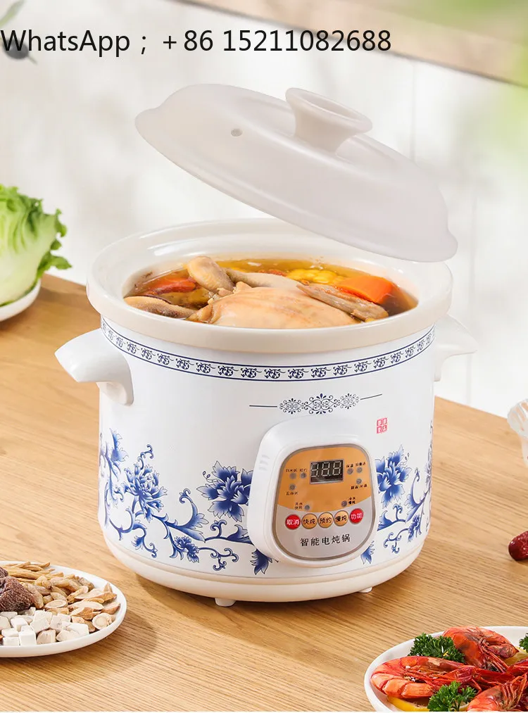LLY Household White Porcelain Health Electric Stew Pot Soup Purple Sand Pot Automatic Mini Ceramic Stew Porridge Artifact