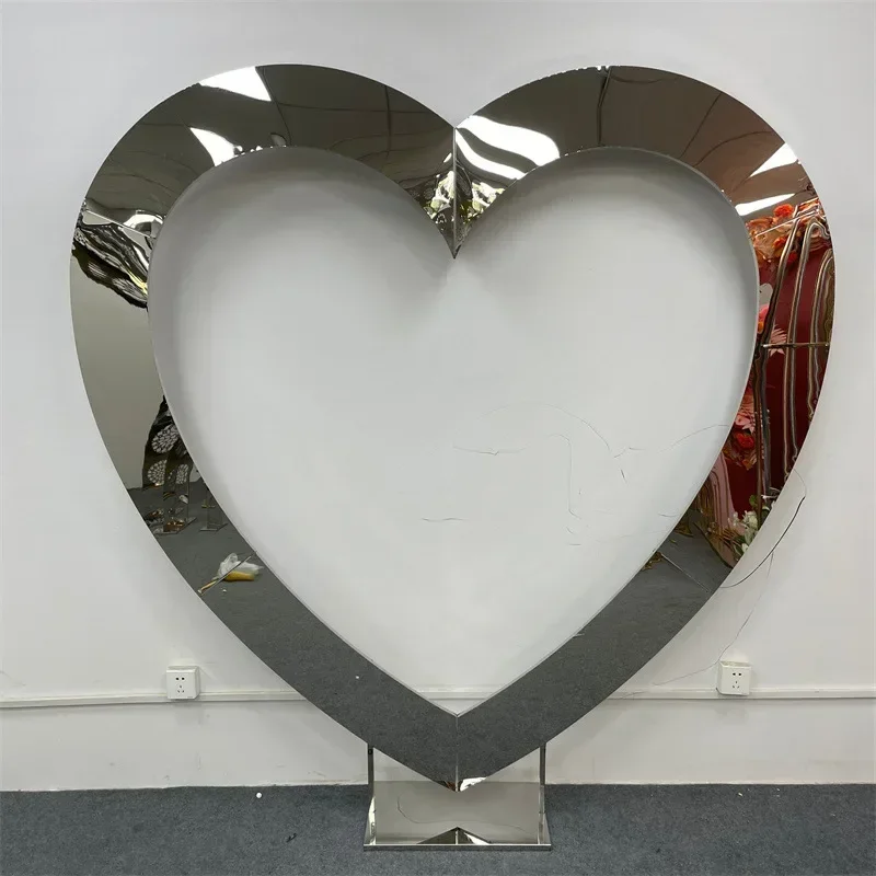 New Wedding Prop Silver Heart shaped Stainless Steel Arch Party Stage Background Screen Welcome Area Decoration 1pcs