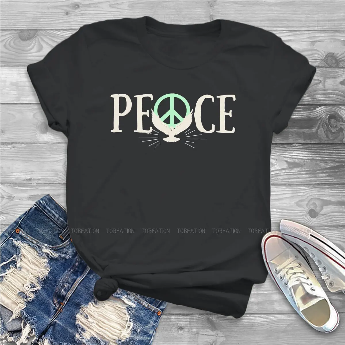 Peace Dove O Neck T-shirt para meninas, puro algodão, roupas clássicas, linda, 5XL, venda quente