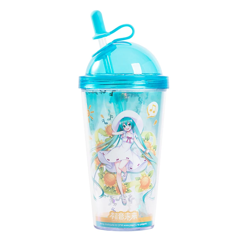 Moeyu Miku Cup Water Bottle with Lid Straw Tea Juice Mug Cartoon Drinkware Vocaloid Hatsune Cosplay Kawaii Portable Cup