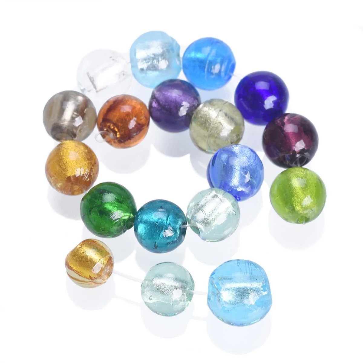 10 szt. okrągłe 8mm 10mm 12mm folia Lampwork szkło luźne koraliki dla DIY rzemiosła komponenty do wyrobu biżuterii