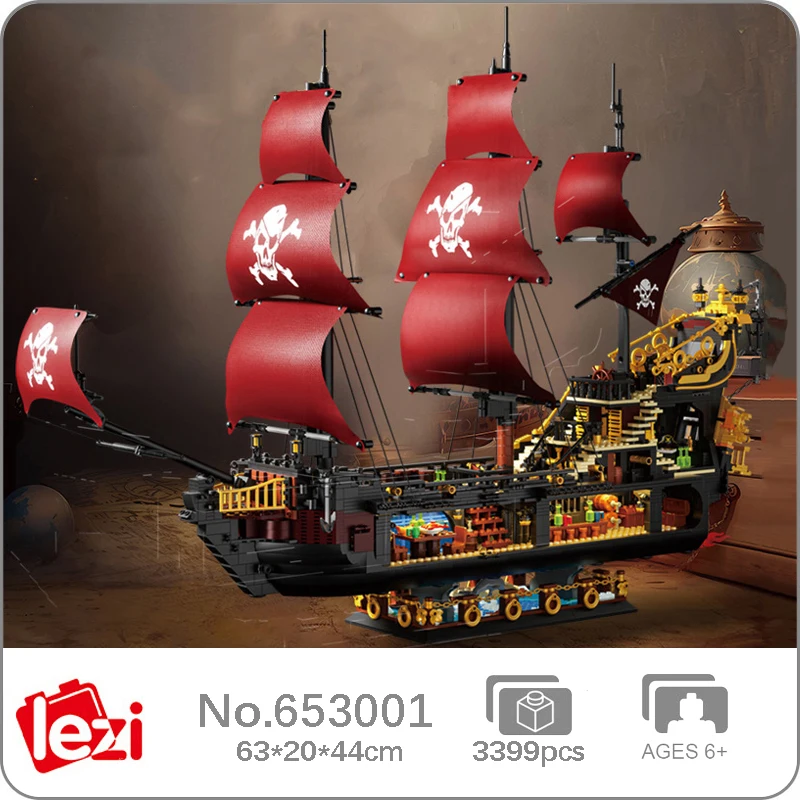 

Lezi 653001 Phantom Queen Caribbean Pirate Ship Skull Flag Sailing Boat DIY Mini Blocks Bricks Building Toy For Children No Box