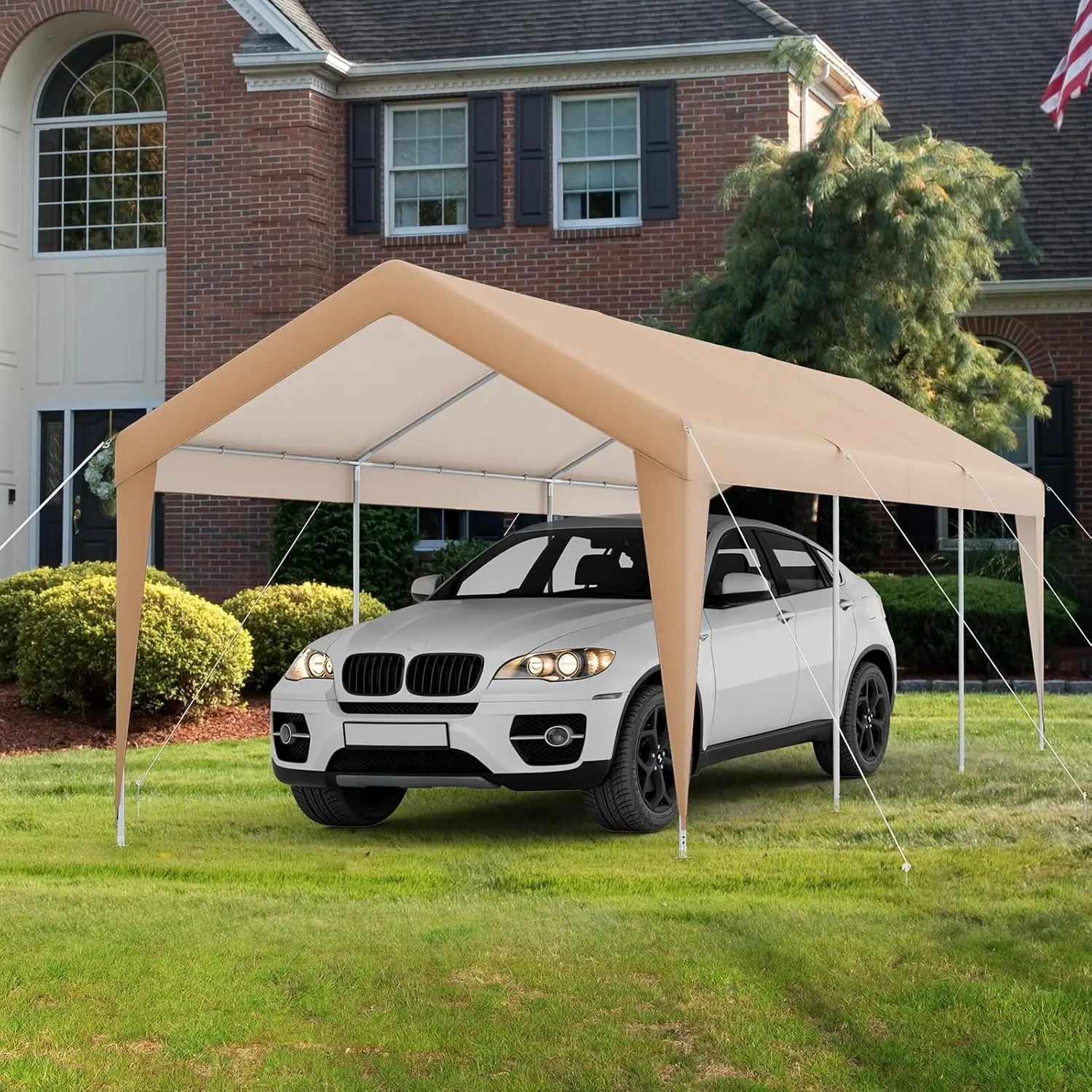 10X20 Ft Heavy-Duty Carport, Portable Garage Tent Carport With Galvanized Steel Frame, All-Season Tarp, Outdoor Car