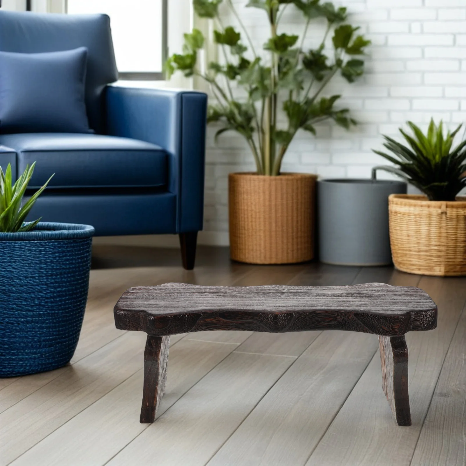 

Rustic Solid Wood Stool Low Height Design Space Saving Footrest for Bedroom Living Room Shower Office Lightweight Mobility