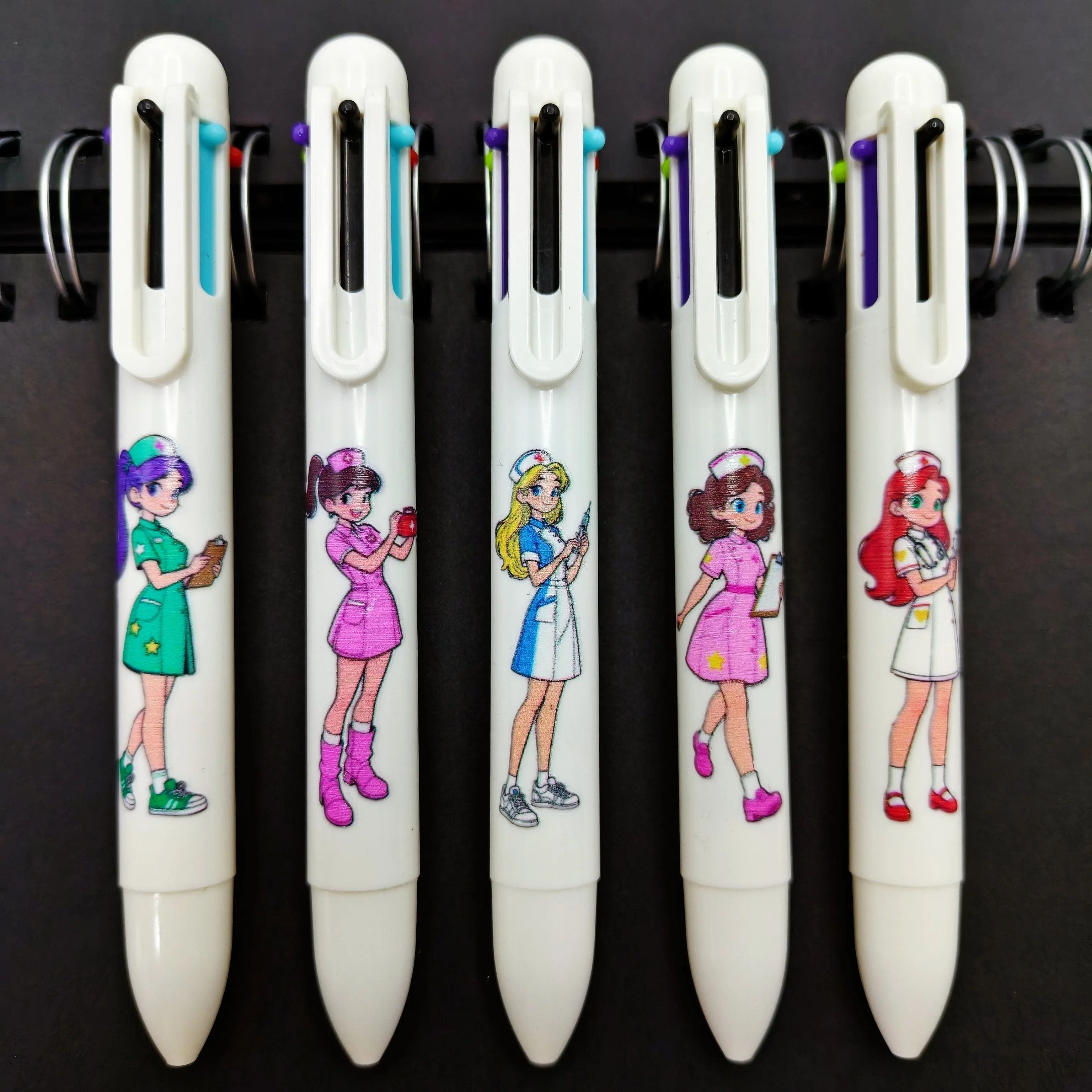 8/12PCS medical six-in-one multi-color ballpoint pen, female nurse recording pen, nurse's day gift stationery