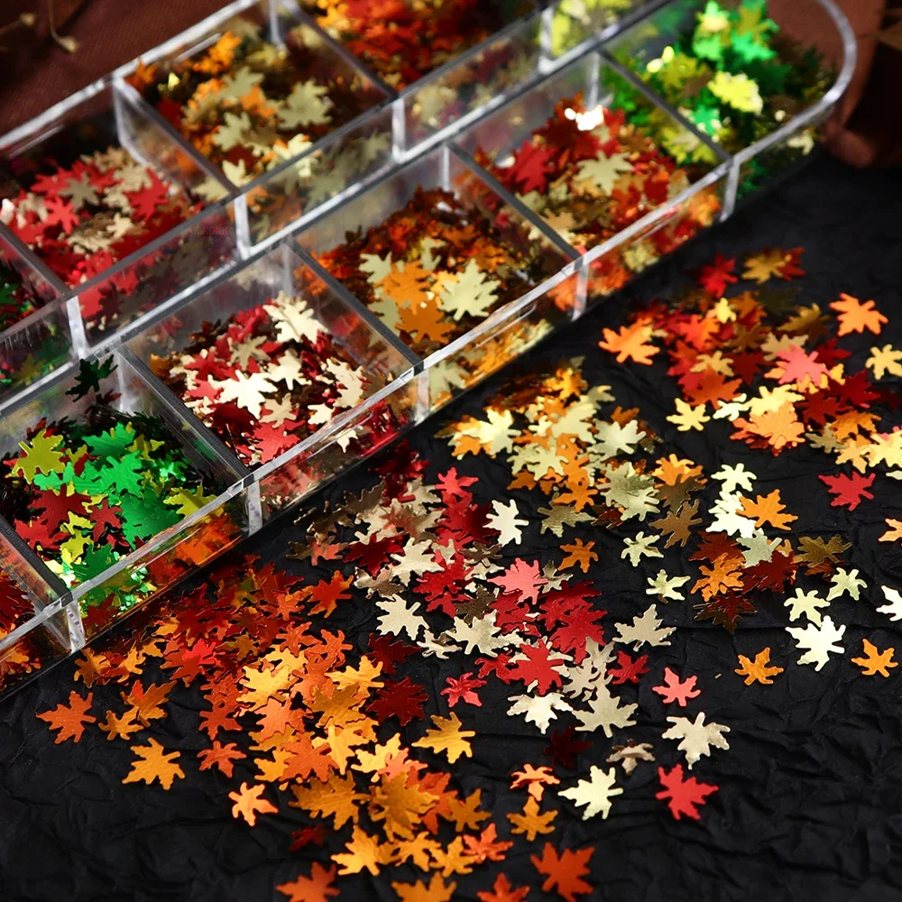 Autumn Maple Leafs Nail Art Glitter Flakes Shiny Fall Leaf Sequins Manicure Decoration Nails Supplies Charms DIY Accessories