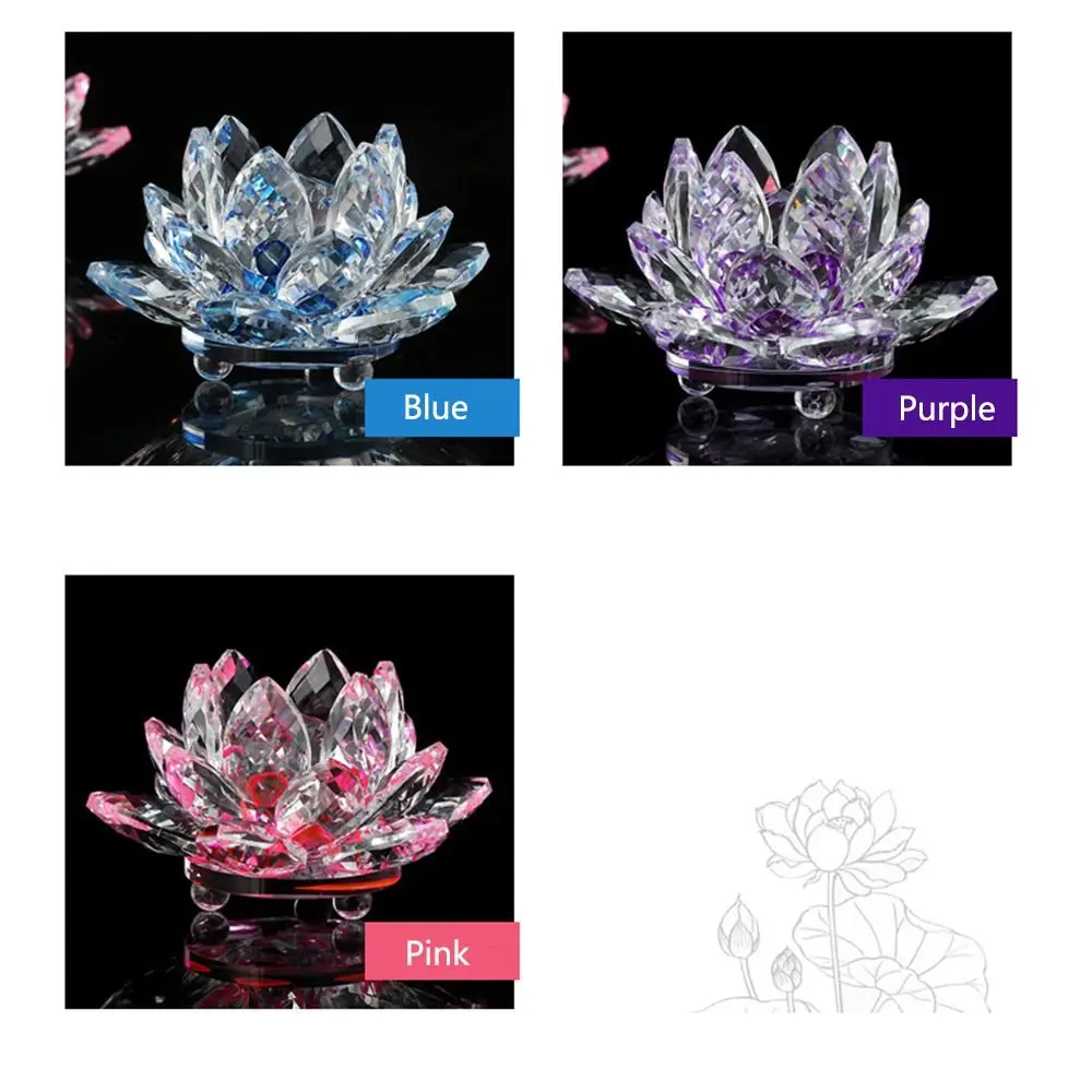 Hue Reflection Crystal Lotus Flower Anti-slip Sturdy Glass Lotus Feng Shui Decor 3 Layers Lucky Charm Sun Catcher Ornaments