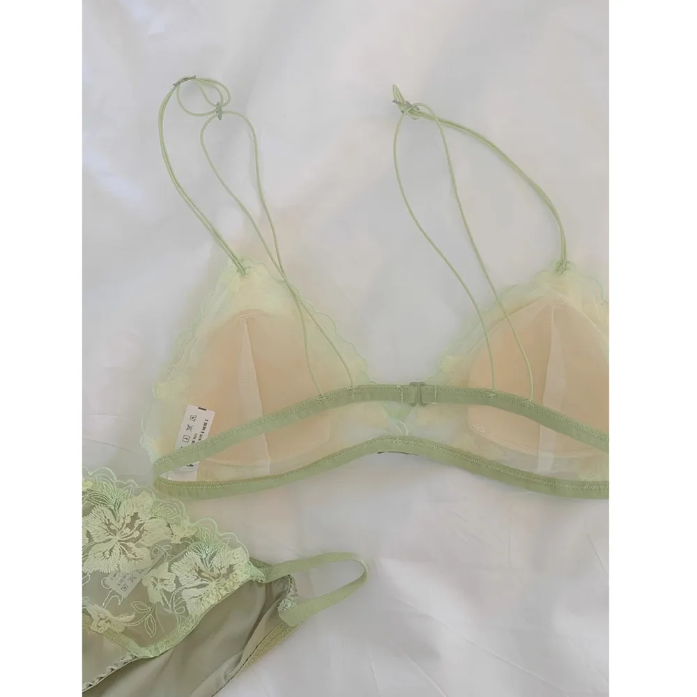 SP & CITY-Ensemble de soutien-gorge brodé de fleurs pour femmes, bretelles fines, dentelle, sous-vêtements sans couture, maille, évider, lingerie, français, romantique, sexy