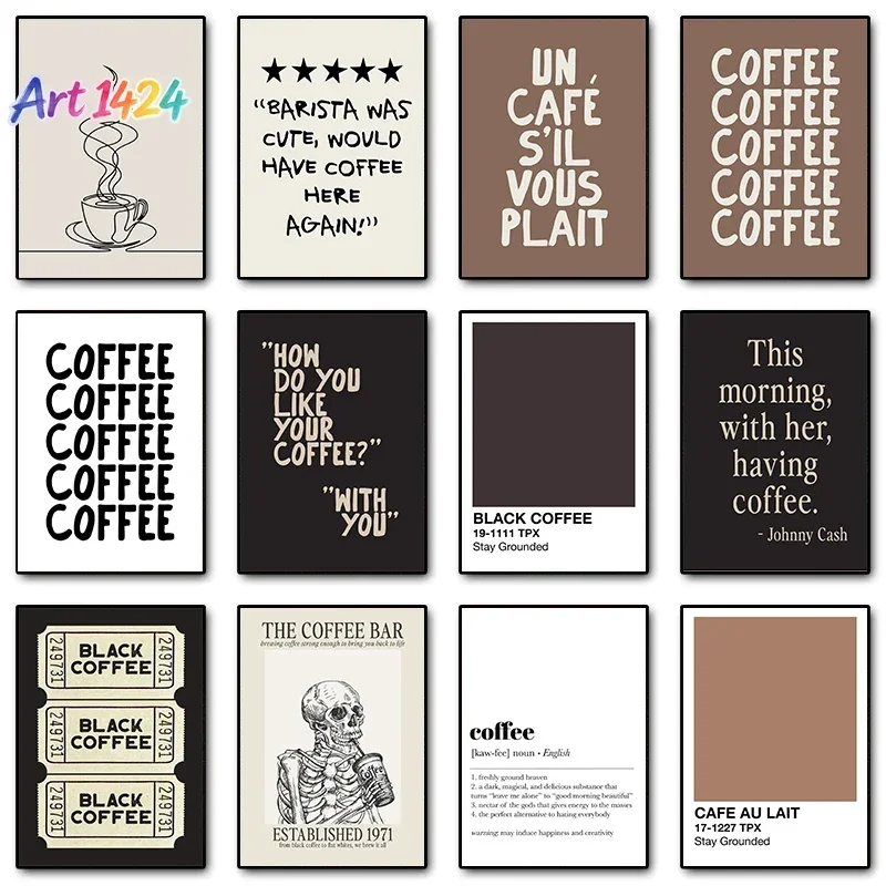 Minimal Coffee Cup Line Art Skeleton Coffee Bar Canvas Printing Poster Wall Art Picture for Kitchen Cafe Decor Coffee Lover Gift