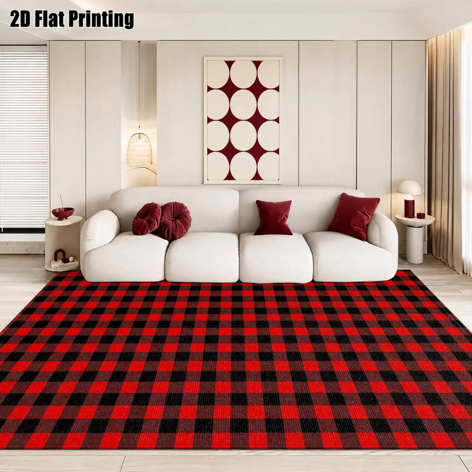 1Pc 2D Printed Carpet: Red-Black Geometric Checkered, Nordic/Instagram-Style, Modern Minimalist European Floor Mat, Machine Washable, Multi-Size, for Entrance, Dining, Foyer, Bedroom, Living Room Home Decor