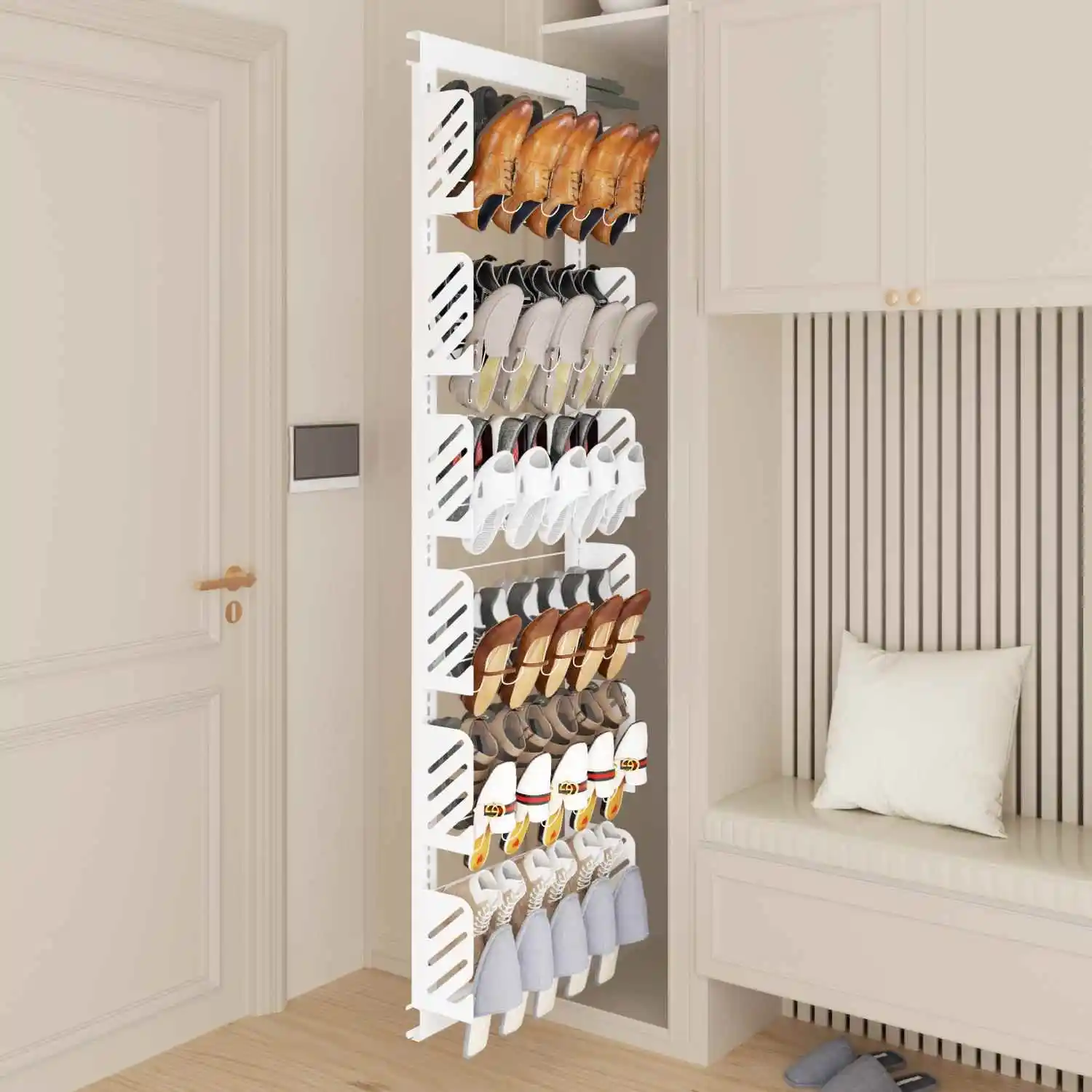 Pull-out shoe rack extremely narrow side-mounted stainless steel household seam staircase deep shoe cabinet built-in side-pull