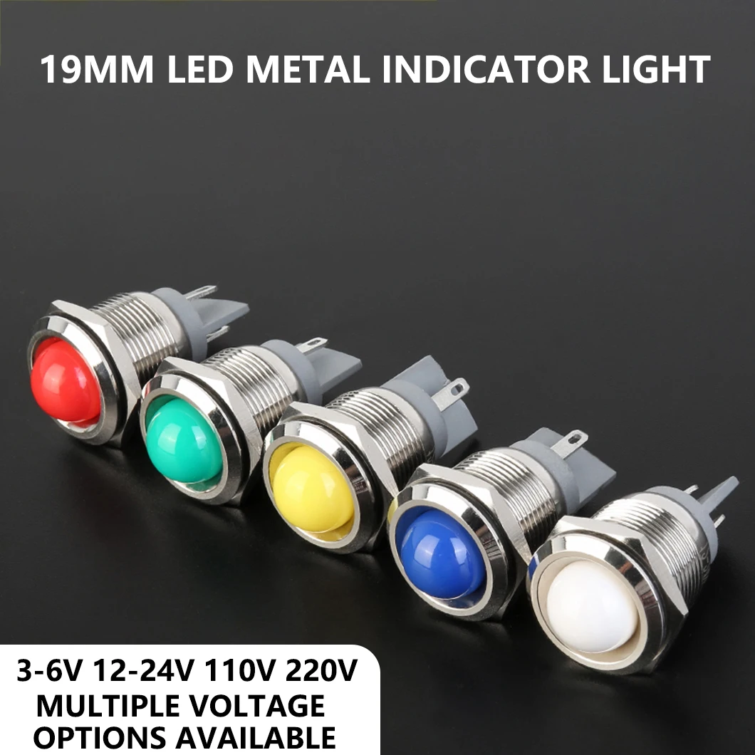 ABILKEEN 10 Uds 19MM luz indicadora de Metal LED IP65 lámpara piloto de señal Industrial impermeable 3 ~ 220V con Terminal de soldadura de 2 pines