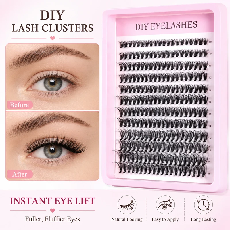 DIY Cluster Lashes 9-16mm Mixed Length Individual False Eyelashes Wispy Fluffy Reusable Natural Glam Lash Extensions for Women image 4