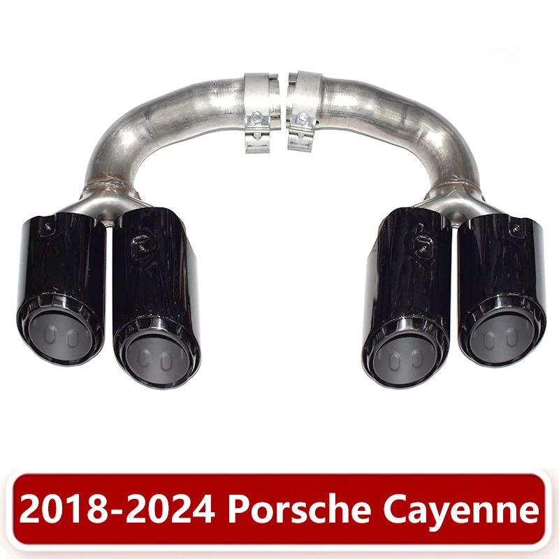 For 2018 to 2024 Porsche Cayenne 9Y0 exhaust pipe retrofit GTS triple ply black stainless steel muffler nozzle tip