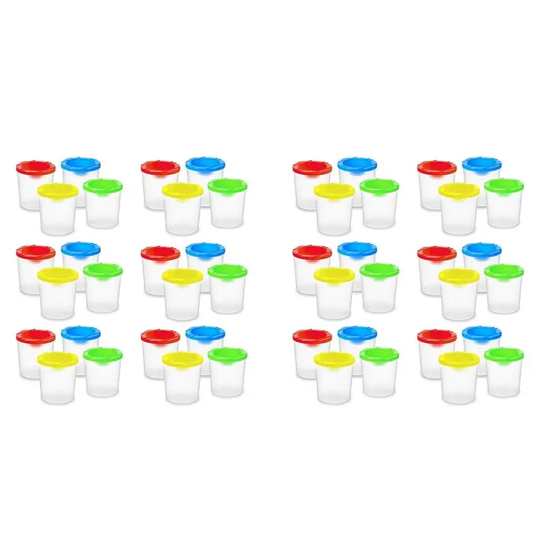 

【Festival】48 Packs Paint Cups With Lids - No Spill Paint Water Cup, Reusable Spill Proof Paint Cups For Painting, (4 Colors)