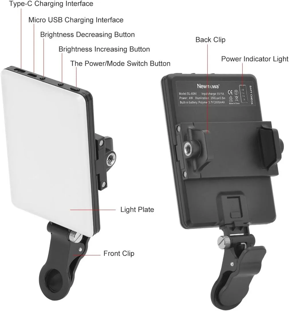 Luz LED portátil para selfies con clip; Iluminación de videoconferencia, 3 modos de iluminación, adecuada para computadora portátil con cámara iPhone