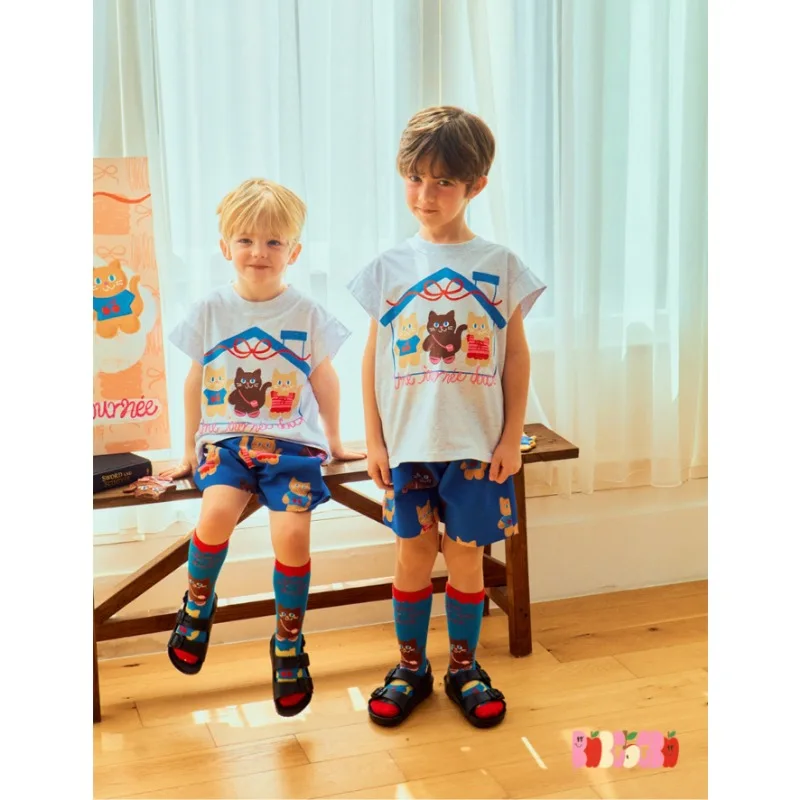 Kids Socks 2024 New Korea Brand Children\'s Socks Korean Cotton Floral Medium Tube Socks Boys Girls Kawaii 1-9 Year Summer