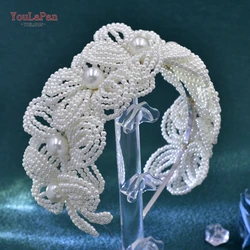 TOPQUEEN Beaded Flower Bridal Hair Hoop Headwear Fashion Women Pearl Hair Accessories Bridal Wedding Luxury Jewelry HP697