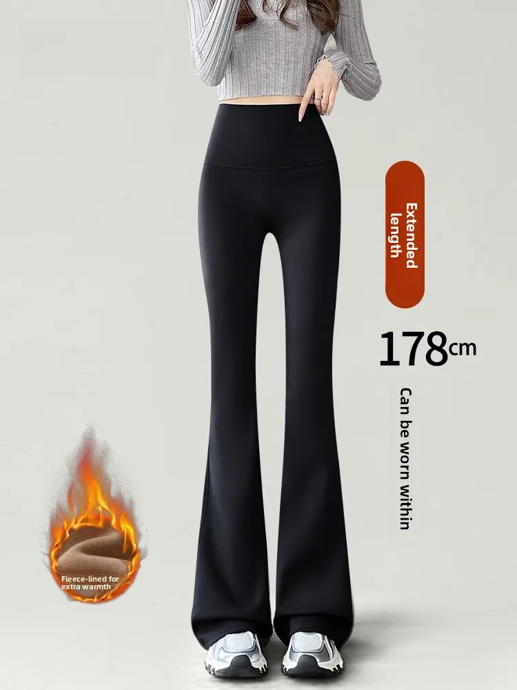 

Thiened Fce High Waist Bell Bot Yoga Pants Women's Outerwear 2026 New Sle Bla Micro Flared arkskin Pants