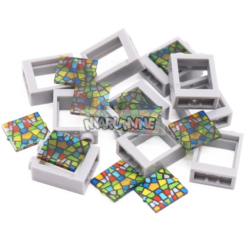 MARUMINE MOC Building Block Brick Printed Window 1x2x2 Frame Glass Street View House Parts Accessories 60601 60592 Compatible