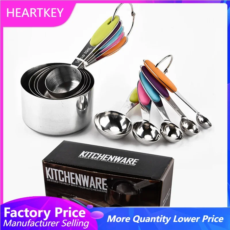 

Food Grade Adjustable Stainless Steel Measuring Cups And Spoons Set with Nonslip Silicone Handle