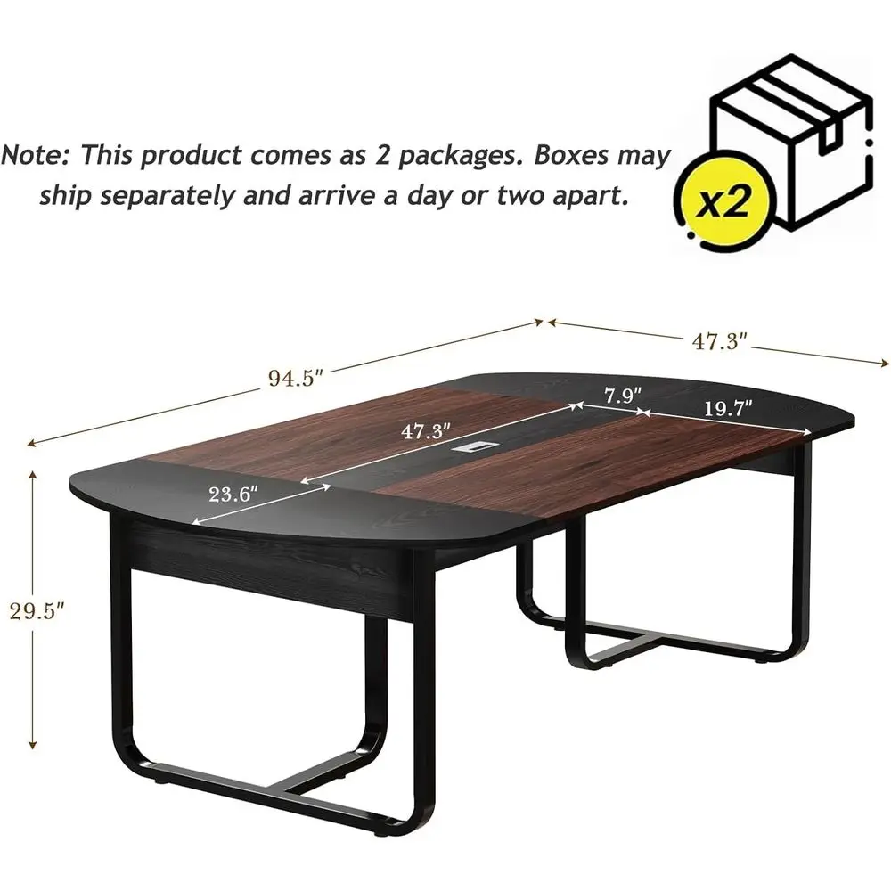 طاولة اجتماعات مكتبية حديثة منحنية من خشب الجوز والأسود مع حلقة مستطيلة، طاولة مؤتمرات طويلة بطول 8 أقدام #2
